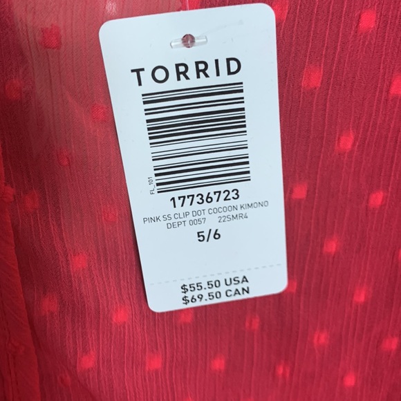 Torrid beautiful cocoon wrap or bathing suit cover. Dotted sheer hot pink 5/6x - Picture 7 of 10